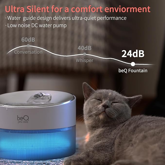 beQ Cat Water Fountain, 84oz/2.5L Stainless Steel Automatic Pet Fountain Dog Water Dispenser with 4pcs Replacement Filters for Cats, Dogs, Multiple Pets Drinking Bowl, Indoor Ultra-Quiet Smart Pump