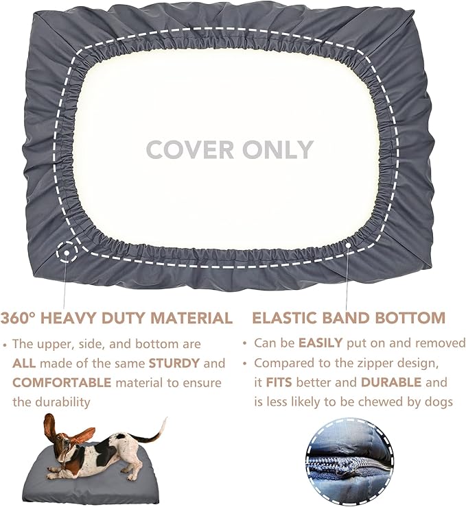 Dog Bed Cover Waterproof Replacement Machine Washable Covers for Dog Bed Heavy Duty Scratch Resistant Mattress Protector Pet Bed 24x18 Inch Grey Cover Only