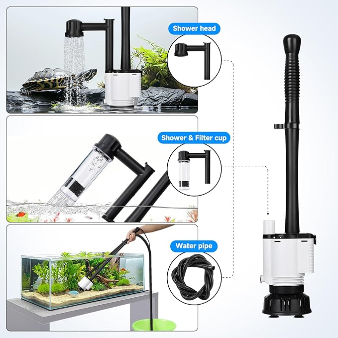 AQQA Fish Tank Cleaner,8-in-1 Electric Aquarium Gravel Vacuum,Clean Sewage+Wash Gravel Sand+Suction Stool+Filter+Water Changer+Water+Water Circulation+Dissolved Oxygen for Turtle Fish Tank 30W/480GPH