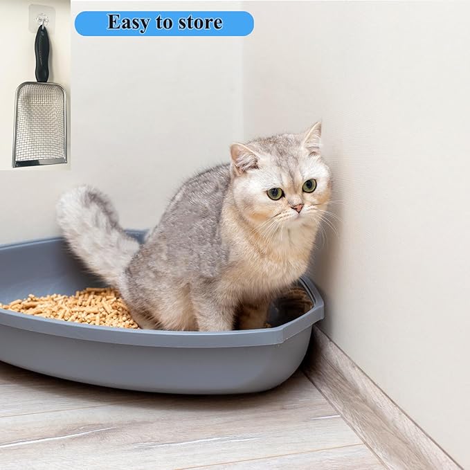 itPlus Cat Litter Scoop, Stainless Steel Cats Sturdy Mesh Scooper Kitty Litter Scoop Long Handle Scooper Shovel Sifter for All Litter Types Metal Cat Scooper for Litter Box