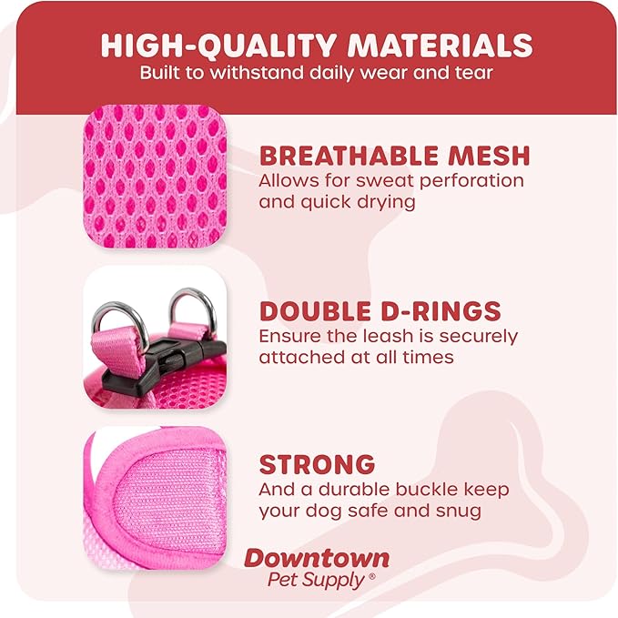 Downtown Pet Supply Step-in Dog Harness – No Pull, Adjustable Padded Mesh with Reflective Trim, Secure Buckle Strap – Comfortable & Breathable Small Dog Harness, X-Small, Pink