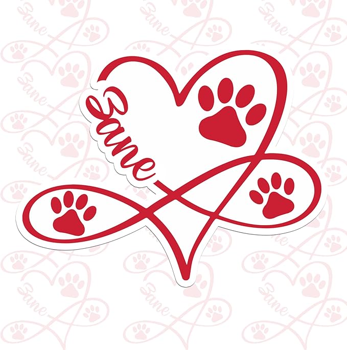 Custom Paw Pet Sticker Personalized Heart Name Pet Paw Cat and Dog Lover Waterproof Vinyl Sticker for Water Bottle Laptop Hard Hat Tumbler Cup Cars Birthday Gift for Her Him