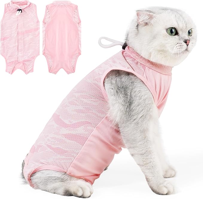 Coppthinktu Cat Recovery Suit Cat Onesie for Cats After Surgery, Breathable Cats Surgery Recovery Suit Female for Abdominal Wounds, Kitten Surgical Suit E-Collar Alternative After Spay Anti Licking