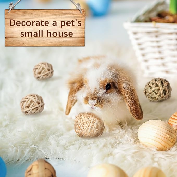 Skylety 15 Pieces Small Animal Chew Balls Rabbits Bunny Treat Chew Toys Guinea Pigs Chinchilla Balls Rolling Activity Play Grass Toys for Pet Teeth Grinding Gnawing Biting (Classic Style,2.76")