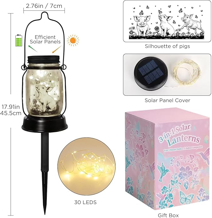 kyoryuger Pig Gifts for Women/Men/Kids Pig Lovers Animal Solar Lantern, Piglet Animal, Solar Garden Decoration, Night Light Room Decor Farm Piglet Present Yard, Patio,Backyard,Porch, Torches