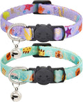 Cat Collar, 2 Pack Breakaway Collar with Bells, Safety Buckle Kitten Collars for Boy and Girl Cats, Purple + Teal