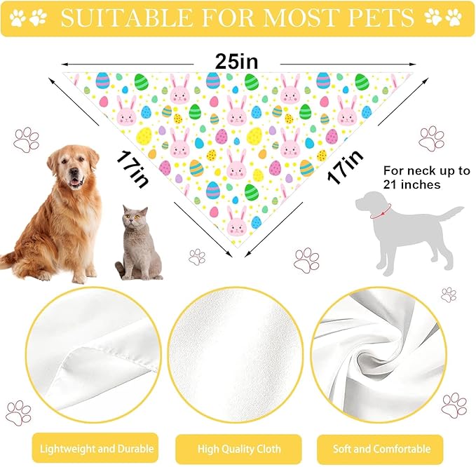 Easter Dog Bandana, 2 Pack Adjustable Holiday Party Pets Rabbit Easter Egg Bandana Triangle Bibs Dog Cat Scarf Set