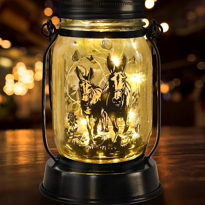 kyoryuger Donkey Gifts for Women/Men Donkey Solar Lanterns Mom Birthday Burro Animal Lovers Lantern Animal Memorial Lights Solar Garden Decoration for Yard, Patio,Backyard,Porch Torches, Home Decor