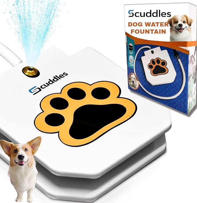 Scuddles Outdoor Dog Water Fountain – Step-On Dog Sprinkler Toy with Stainless Steel Hose, Brass Valve & Non-Slip Base – Automatic Pet Water Dispenser for Dogs, Easy to Use & Clean