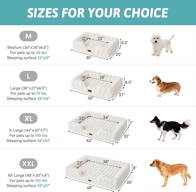Orthopedic Dog Bed for Medium Small Size Dog, Soft and Warm Faux Fur Sofa for Pet Up to 40 lbs, Foam Bolster Anti-Slip Couch with Washable Removable Cover, M 30x20x6.5 inch, Beige