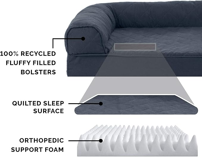 FurHaven Classic Sofa Orthopedic Dog Bed for Large Dogs, with Orthopedic Egg Crate with a Solid Orthopedic Foam Base for Joint Support, Removable Washable Cover, Large, Quilted Sofa, Iron Gray