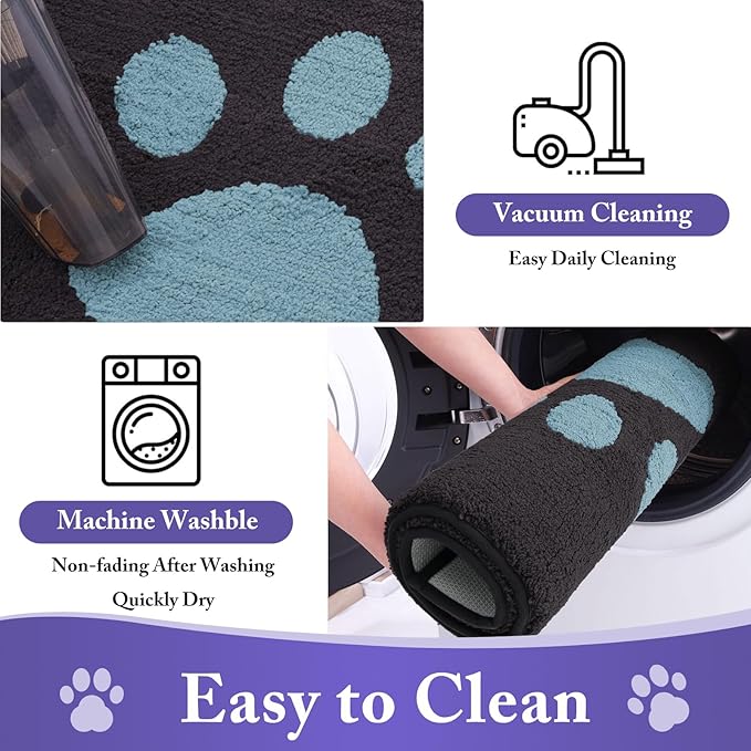 Buganda Dog Door Mat for Muddy Paws, Absorbent Dirt Trapper Non Slip Indoor Doormats, Washable Low-Profile Mat for Mud Dogs, Entryway Carpet for Inside Floor (36x24 Inches, Dark Grey and Blue)