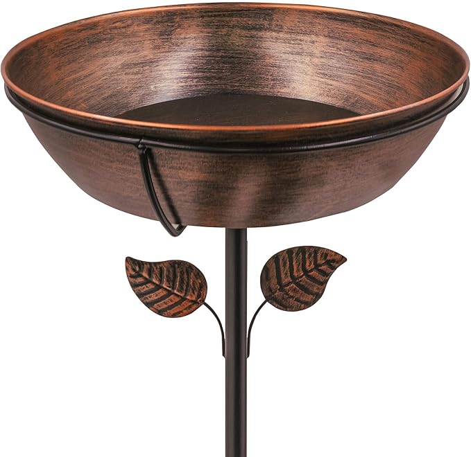 3" Deep Metal Bird Bath for Outdoors, Removable 13" Dia Bowl with Stable Upgrades Stake, Easy to Clean Birdbaths for Garden Yard Lawn Decor 1.4 Gallon