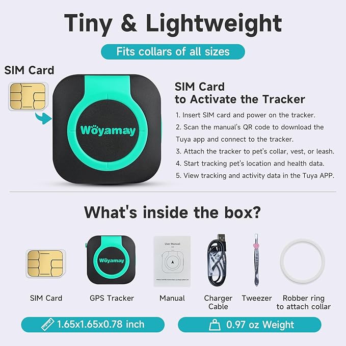 GPS Tracker for Dogs and Cats, Mini Cat & Dog GPS Tracker with Health Monitor and GPS Dog Fence, Waterproof GPS Pet Tracker, Works with Any Collar (Android and iOS Universal)