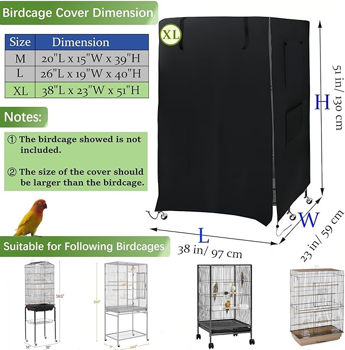 Bird Cage Cover for Night, Good Night Birdcage Covers Fit for Yaheetech Birdcage, Bird Universal Pet Cage Cover Good Night for Cats, Mink, Totoro, Parakeet, Parrot and Small Animals (X-Large)