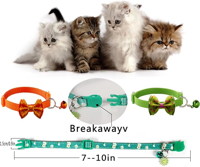 10PC Floral Cat Collar Set with Bells - Breakaway Safety for Kittens and Small Cats (#1)