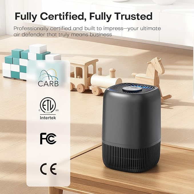 Air Purifiers for Office with H13 Quiet HEPA Filter Up to 1076 Ft² for Pet Family, Pollen, Smoke, Compact Air Cleaner with 3 Speeds, Timer, Aroma Quiet, 360°Intake, for Home Bedroom, Black