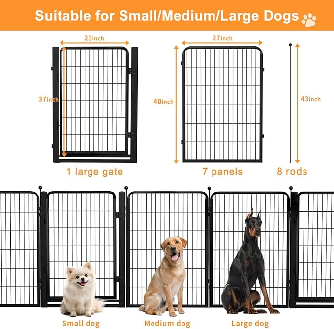 Dog Fence Outdoor Pens Outside,Portable Dog Play Pen 40" H 8 Panels Pet Playpen Exercise Pens for Puppys Small Medium Large Dogs RV Camping Yard Garden Indoor Wide Gate