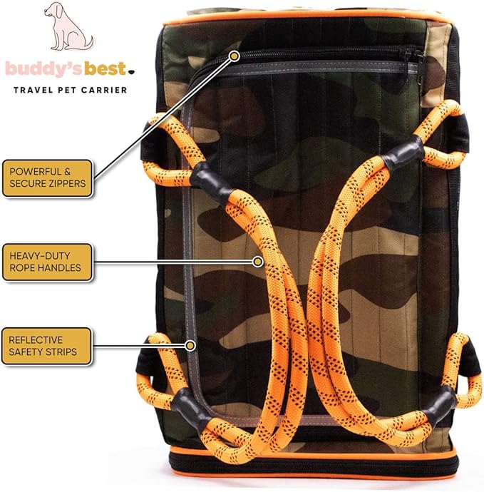 Buddy's Best Airline Approved Pet Carrier Black & Pink Heavy Duty, Fits Under Seat, TSA Compliant, Ventilated Mesh Design w/Waterproof Base & Reflective Safety Strips