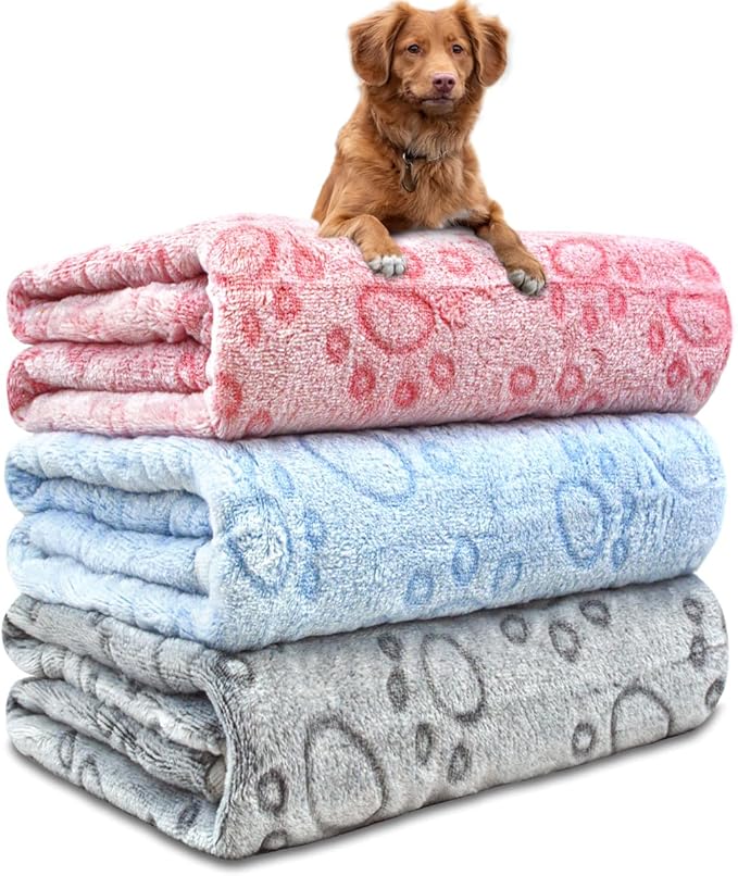 Dog Blankets for Small Medium Dogs Washable, 3 Pack Pet Blanket Washable 30" x 20", Fuzzy Soft Puppy Throw Cover for Kennel Crate Bed
