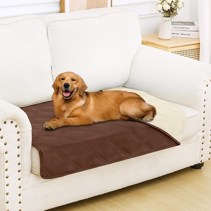 Smiry Waterproof Dog Bed Cover Blanket 30x53, Soft Reversible Pet Blanket, Washable Leakproof Cats Dogs Couch Cover for Sofa, Couch, Furniture, Brown/Beige