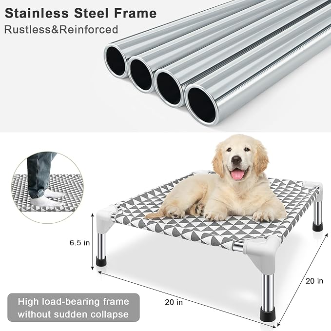 Elevated Outdoor Dog Bed Updated Raised Pet Cot Cooling Puppy Bed Lifted Dog Bed for Small Pets|Indoor Detachable Raised Dog Bed with Non-Slip Feet,Double-layer Cloth(S)