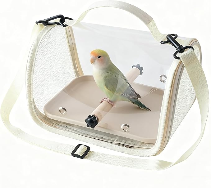Hands Free Small Pet Cage with Breathable Mesh Windows Parrot Backpack for Vet Visit Shopping Hiking, Clear View Portable Bird Travel Carrier with Easy Clean Removable Tray and Perch