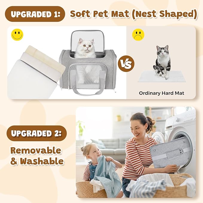 Cat Carrier Soft for Pets Up to 25 Lbs, Cat Travel Bag Soft-Sided with Padded Shoulder Strap, Pet Dog Carriers for Small Dogs Travel Puppy Carry Airline Approved, Grey