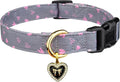 Cotton Handmade Dog Collar Cute and Distinctive Patterns Grey Heart with Pendant for Girl Boy Dogs Collars M