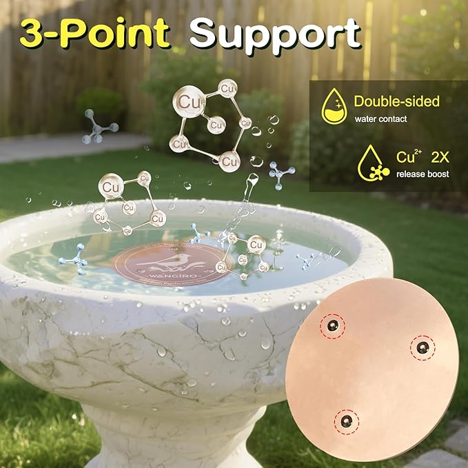 Bird Bath Copper Disk 2PCS-99.99% Pure Copper Purification Disk 1 mm Thick with Triple Support for Outdoor Birdbaths Bowls,4 Inch