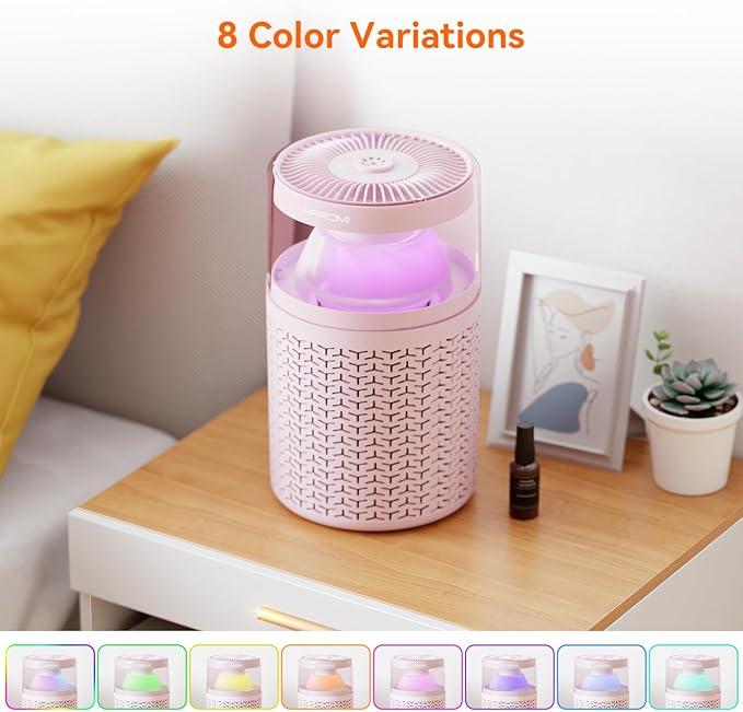AIRROMI Pet Air Purifier for Home & Bedroom, HEPA Activated Carbon Filter, Removes Pet Dander & Odor, Allergies, Smoke, Hair, Night Light, Fragrance Sponge, Up to 658 ft², A2002 Pink
