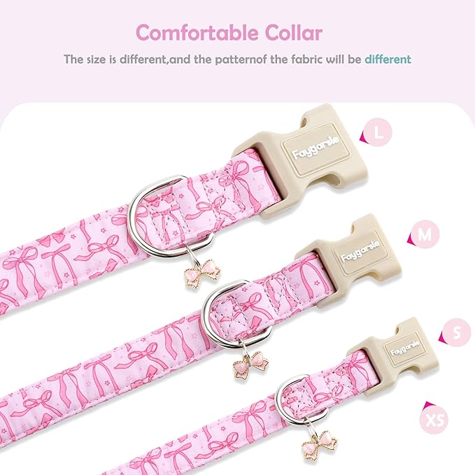 Faygarsle Cute Pink Bow Pattern Dog Collar for Summer Spring DesignSmall Medium Large Dogs L