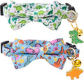 Faygarsle 2 Pack Cat Collar with Bell Breakaway Bowtie for Male Female Cats Soft Fancy Blue Green Dinosaurs Pattern Spring Summer Cat Collar for Boy Girl Cats