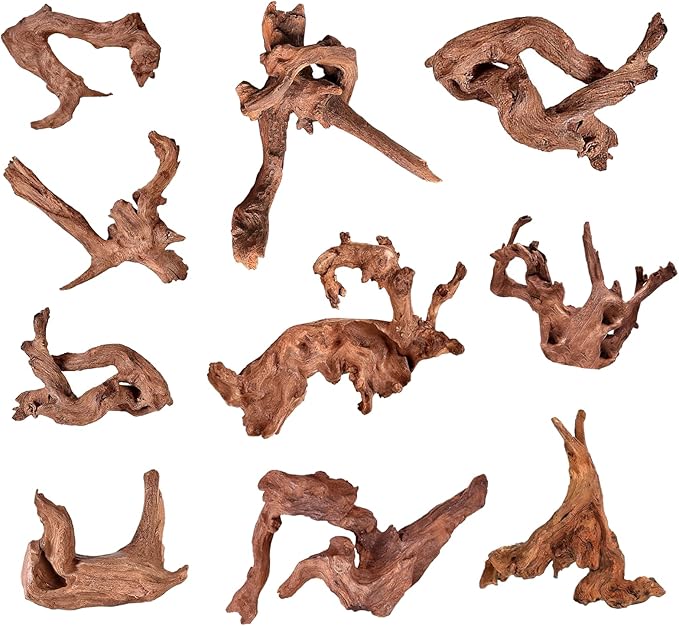 Jorewood Natural Small Aquarium Driftwood for Fish Tanks & Reptile Terrariums – Safe Fish Tank Decorations, Unique Twisted Branches 10-Piece 2-4 Inch Low Tannin, Easy to Sink