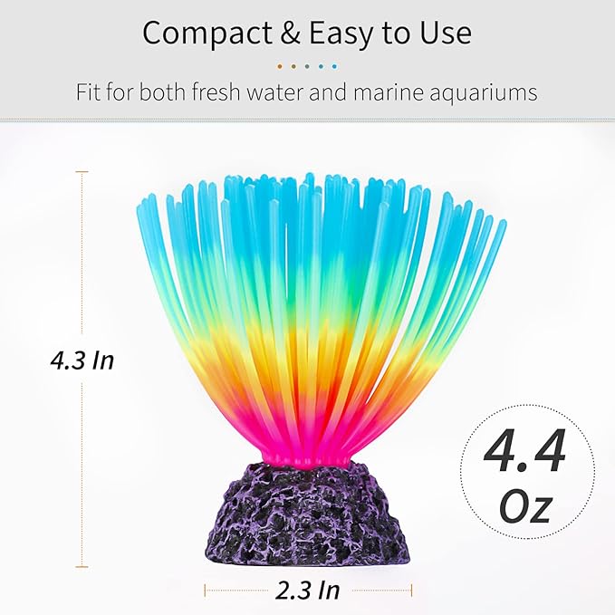 Uniclife Aquarium Imitative Iridescent Blue Sea Urchin Ball Artificial Silicone Ornament with Glowing Effect for Fish Tank Landscape Decoration