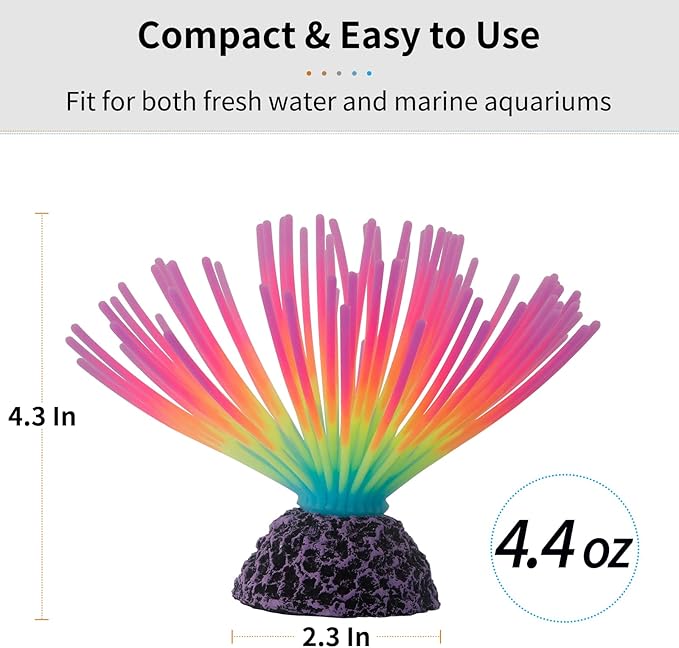 Uniclife Aquarium Imitative Rainbow Sea Urchin Ball Artificial Silicone Ornament with Glowing Effect for Fish Tank Landscape Decoration