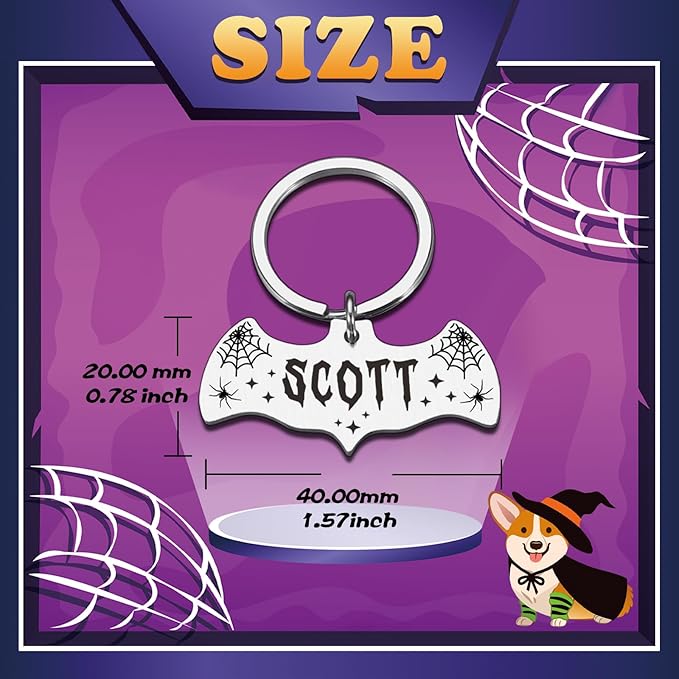 Bat Dog Tag, Halloween Personalized Dog Tags for Pets, Customized Pet ID Tag for Black Cat, Witch Friendly Cat Tags, Funny Spooky Dog Name Tag, Stainless Steel Dog ID Tag Engraved on Both Sides