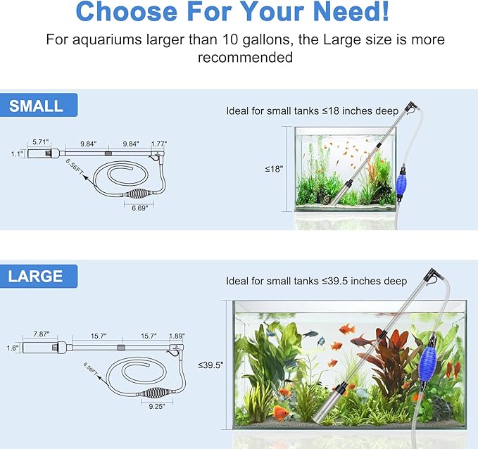 fishkeeper Quick Aquarium Siphon Pump Gravel Cleaner - 256GPH / 80GPH Adjustable Powerful Fish Tank Vacuum Gravel Cleaning Kit for Aquarium Water Changer, Sand Cleaner, Dirt Removal