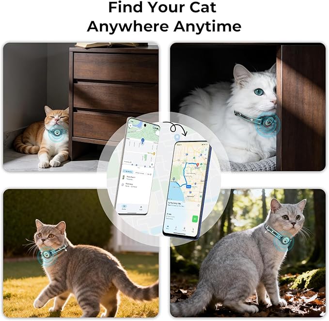 GPS Cat Tracker Collar(iOS & Android), Bluetooth Mini GPS Dog Tracker, Smart Pet Activity Tracker, No Monthly Fee, Work with Apple Find My & Google Find Hub, Finder Tag for Pets,Items (2 Pack)