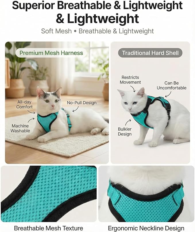 Luxelle 2 Pack Escape-Proof Cat Harness and Leash Set for Walking – Adjustable No Pull Soft Vest with Easy-Wear Buckle, Reflective Straps, Breathable Mesh – Outdoor Travel Harness for Cats & Kittens