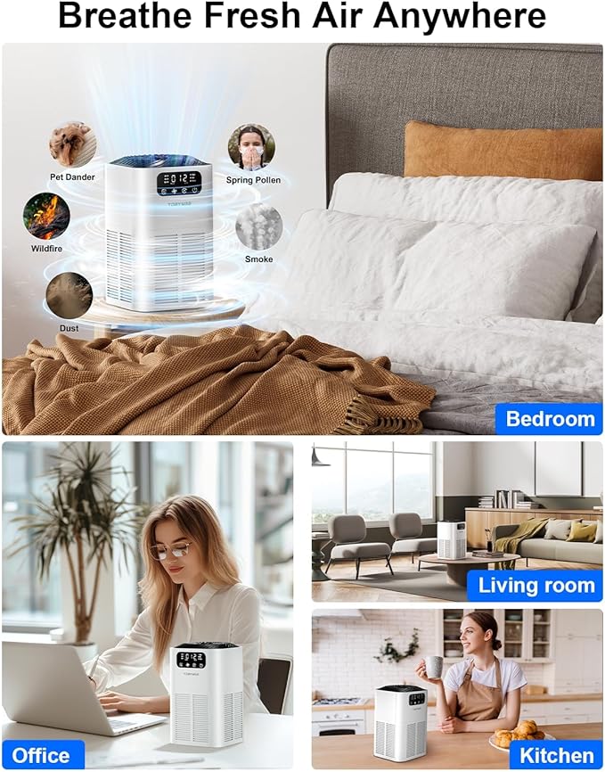 Air Purifiers for Home Large Room up to 1076 Sq Ft, H13 True HEPA Filter Air Purifiers for Bedroom Smoke/Pet Dander/Pollen, 25dB Quiet with Fragrance Diffuser & Air Quality Sensor, White