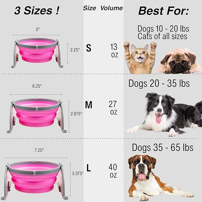 Loving Pets Bella Roma Collapsible Dog Bowls - Silicone Dog Bowls, Foldable Bowl, Puppy Essentials & Hiking Pet Supplies Great for Home & Travel (Pink, Small)