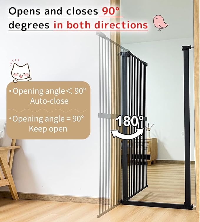 Lumizone Extra Tall Cat Gate 61.02" High Pressure Mounted Extra Wide 38.39"-42.51" (17Sizes) 1.37" Gap No Drilling Auto-Close Tall Pet Gate for Dogs (Black, 38.39"-42.51" W)