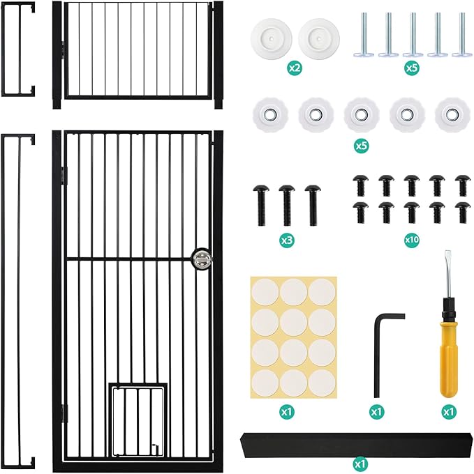 71" Extra Tall Pet Gate with Cat Door, 30"-37.5" Adjustable Wide, No Drill Pressure Mounted Auto-Close Safety Pet Gate Walk Through Safety Cat Gate