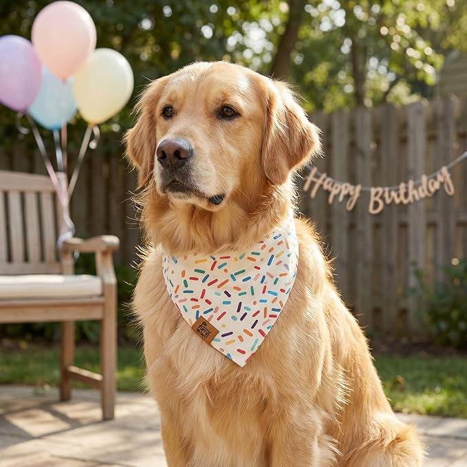 Birthday Dog Bandanas Extra Large, Reversible Colorful Confetti Sprinkles Stripes, Soft Breathable Adjustable Scarf for Large Extra Large Dogs, Boy Girl Party Outfit Accessory Gift