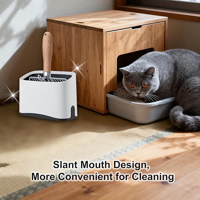 Cat Litter Scoop Holder, Universal Scooper Storage for Most Kitty Poop Shovel, Double-Layer Removable Pet Pooper Holder for Plastic/Metal Waste Scoops, Durable Fashion Desktop Trash Can, White