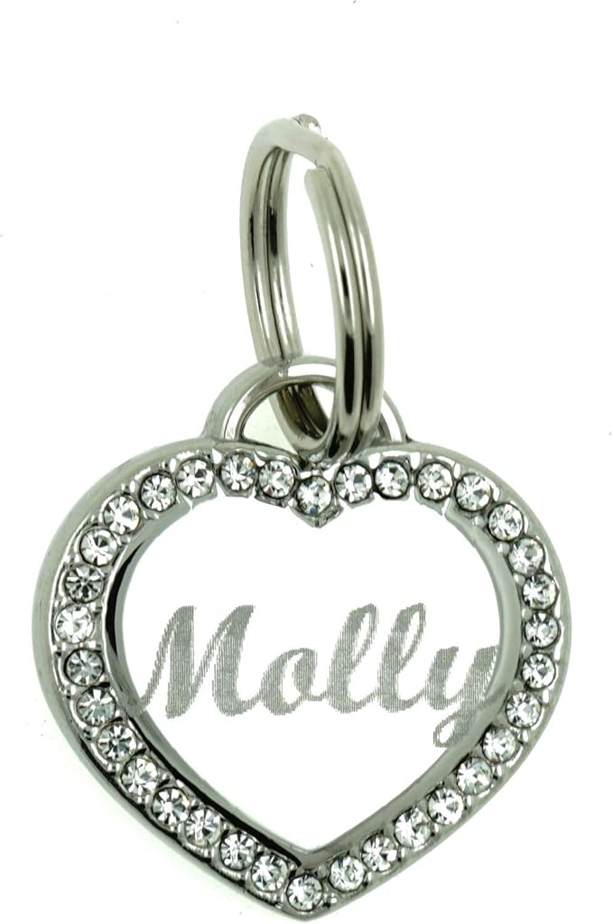 Custom Engraved Personalized Stainless Steel Small Heart Rhinestones Dog Cat Pet ID Jewelry Bling Tag