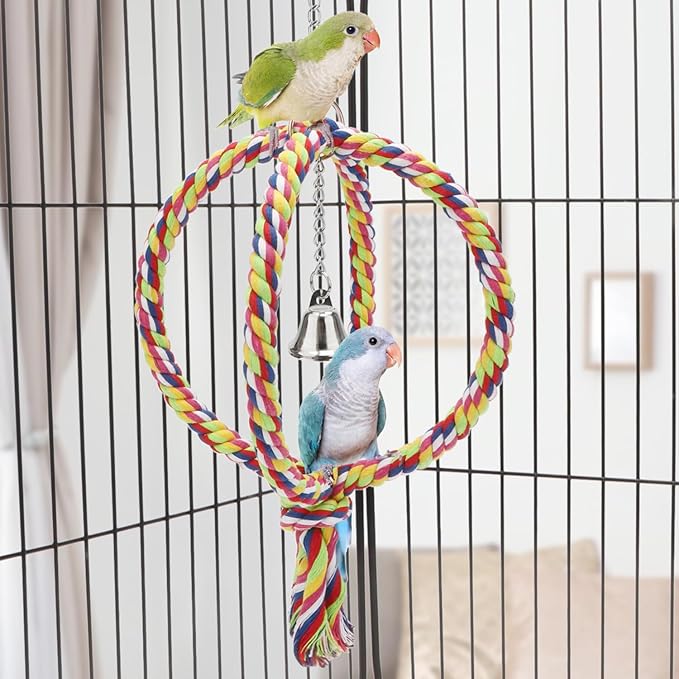 Bird Rope Swing Colorful Perch Climbing Toy for Parrots Budgie Parakeet Cockatiel Cockatoo Conure (8.3 inch)
