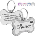 Dog Tags Personalized for Pets Dog Name Tags Personalized Dog Tag Engraved with Any Name & Text Custom Dog ID Tags Glitter Bone ID Tag for Puppy Cat (Silver L, Bone)