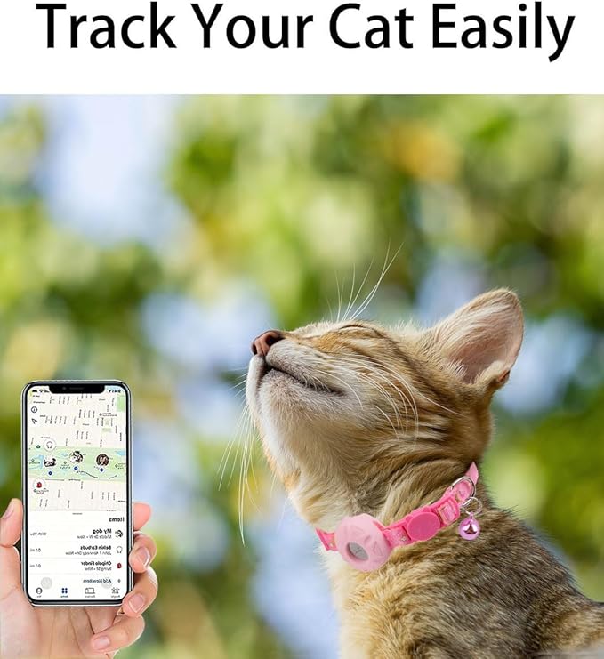 Breakaway Cat Collar with Airtag Holder, Safety Kitten Collar with Apple Airtag Holder,Cute GPS Cat Collar with Bell, Lightweigh Tracker Collars for Girl Boy Cats, Kittens and Puppies